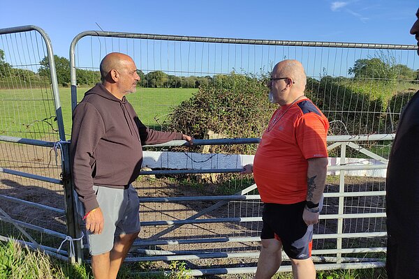 Joe Naitta and Leigh Alcock looking at the land on Moorway Lane to have houses built on it