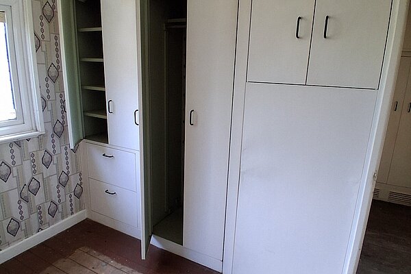 Bretton Avenue 1947 prefab bungalow fitted cupboards