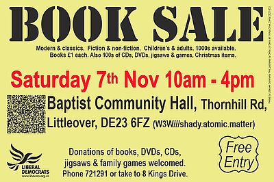 Book Sale Saturday 7th November 2026 10am to 4pm at Littleover Baptist Community Hall, Thornhill Road DE23 6FZ