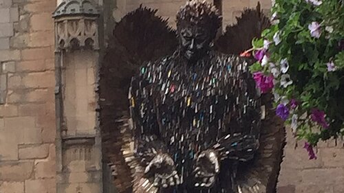 Knife angel statue being installed outside Derby cathedral