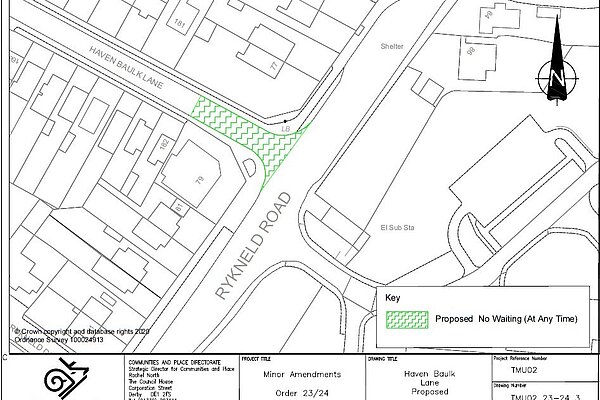 Map showing area near junction of Haven Baulk Lane for proposed no loading (no parking) markings