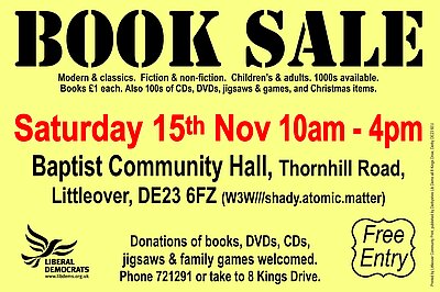Poster for book sale on Saturday 15th November 2025
