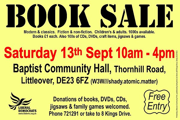 Book Sale Saturday 13th September 2025 poster